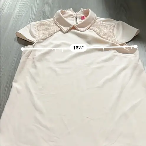 Catherine Malandrino Light Pink Collared Bead Embellishment Short Sleeve Top XS