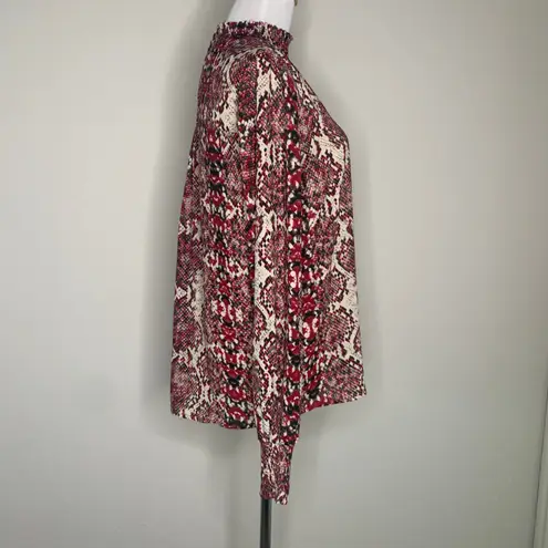 ASHER Burgundy Black Snake Print Blouse High Neck Sz Small Red
