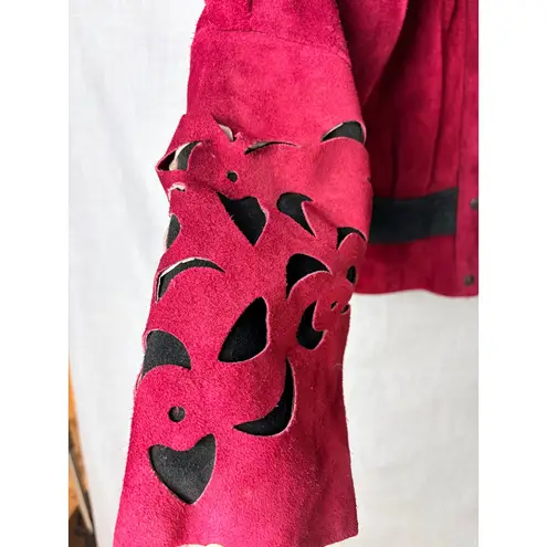 Vintage Phoenix Burgundy Black Suede Cutout Cropped Jacket M Art Western AS IS Red Size M