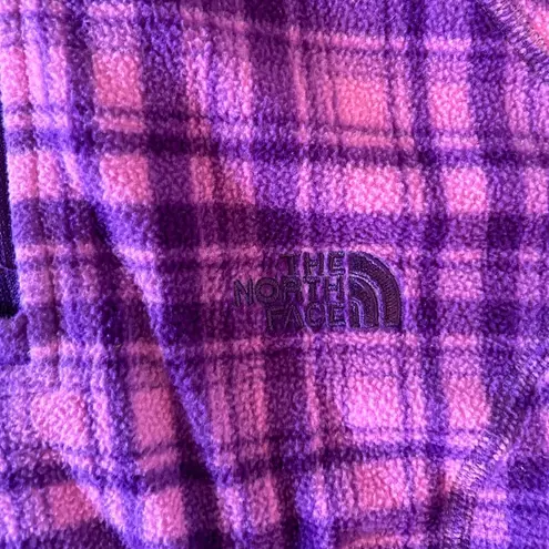 The North Face  Small Pink Purple plaid fleece 1/4 zip up pullover