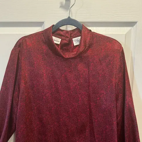 Liz Baker Vintage Secretary Blouse Size 12 Red Black Snakeskin Polyester 90's-