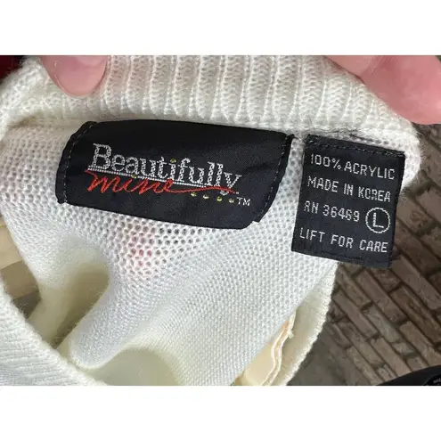 Sweater 1980s dolman sleeve white black swirls pearl sparkle Size L