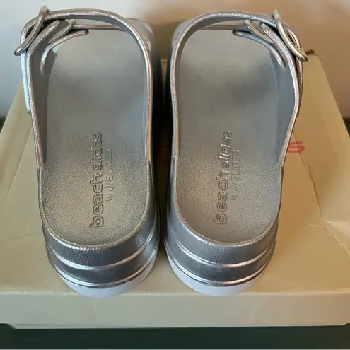 JSlides Beach Slides Silver Metallic Sandals Size 9