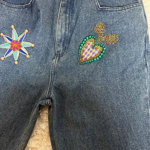 NWT Vintage 80s Cedars Beaded Embellished High waist jeans Blue Size 10