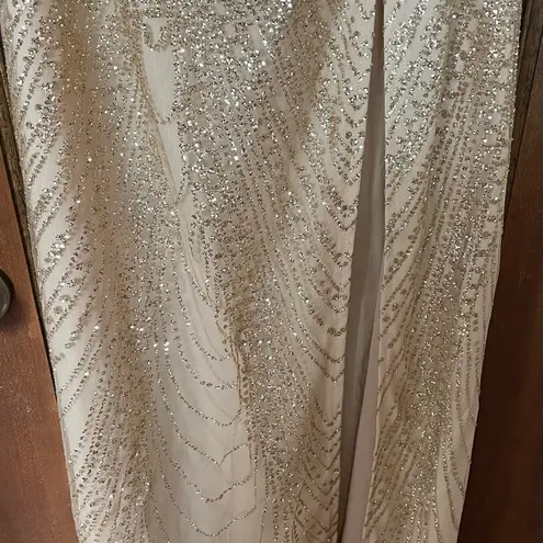 Luxxel Gold Tulle Spaghetti Strap Formal Maxi Gown- Small - Image 4