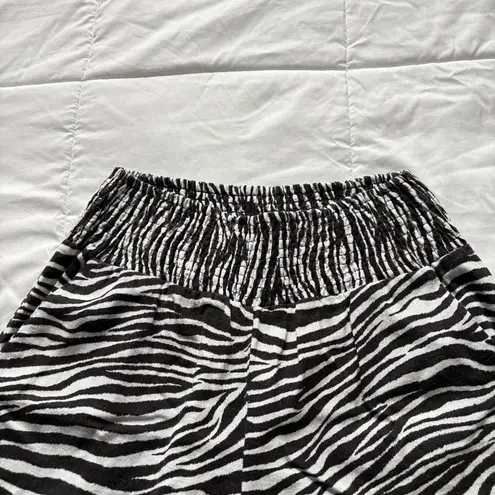 Tahari Womens Size Large Linen Wide Leg Zebra Print Pull On Pants Pockets