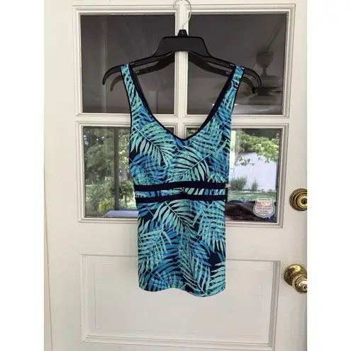 Lands End Womens Aqua Palm Tree Black Blue Green Tankini top Removable Cups Sz 6