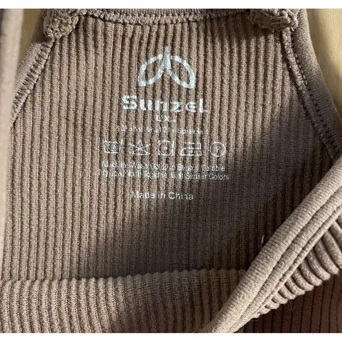 Sunzel Ribbed Crop Tank Top Large Brown Seamless Stretchy High Neck Workout Top