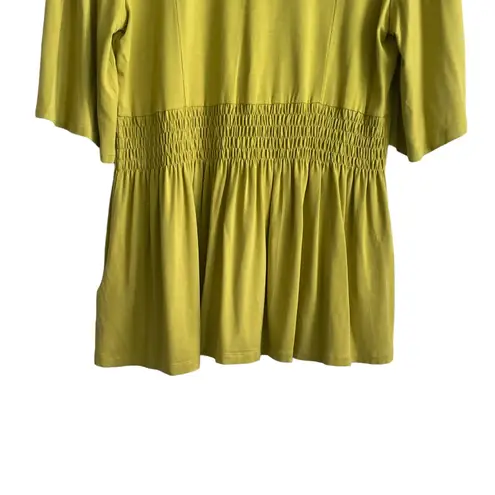 Peter Nygard Women Top M Chartreuse Short Sleeve Smock Drop Waist Cottagecore