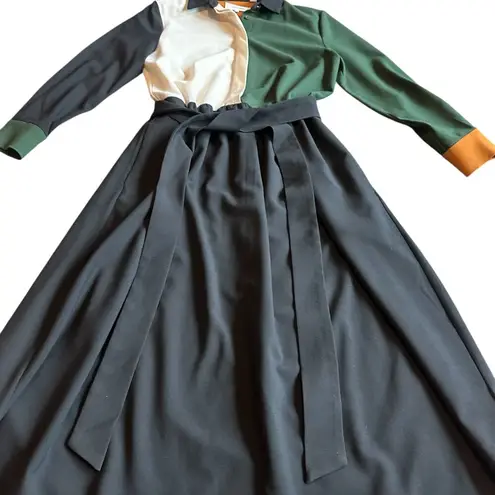 Chinti & Parker Long Sleeve Color Block Dress Knee Length w/ Belt Size 4 Women's Black