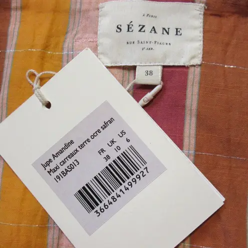 Sézane NWT Sezane Amandine in Ochre Saffron Stripe Belted Button A-line Skirt 38 / 6