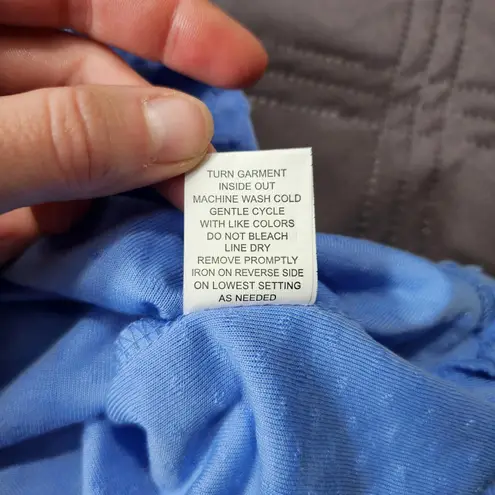 Notations Womens Petite Large Blue Solid Fluttler Sleeve Ruffled Blouse Bohemian