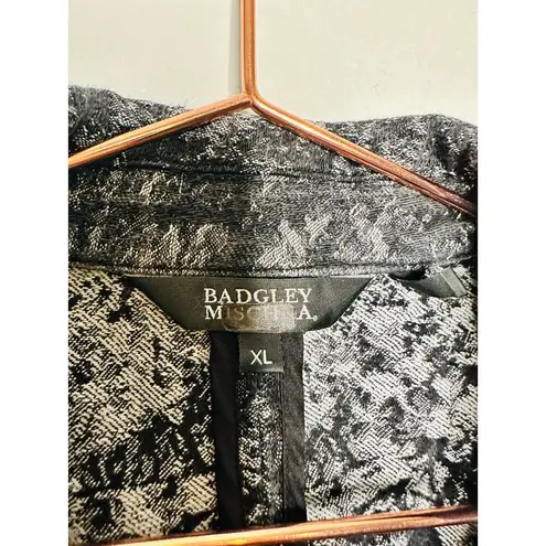 BADGLEY MISCHKA Grey Black Printed Floral 100% Cotton Fitted Charlie Blazer XL
