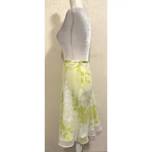 Apt. 9  Y2K Vtg Lime Green Floral Chiffon Flowy Mid Skirt