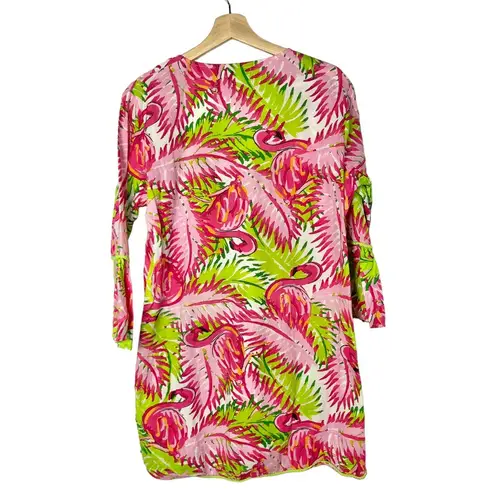 Buckhead Betties Pink & Green Flamingo Feathers Long Sleeve Dress M
