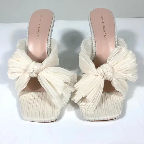 Loeffler Randall Claudia Top Knot Bow Heel Mule Sandals Pearl 9.5 NEW