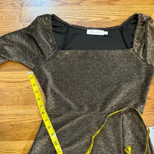 All in Favor Womens Medium Black Gold Sparkle Long Sleeve Square Neck Mini Dress