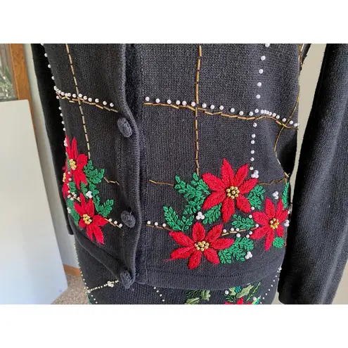 White Stag christmas sweater Vintage cardigan skirt set embroidered beaded