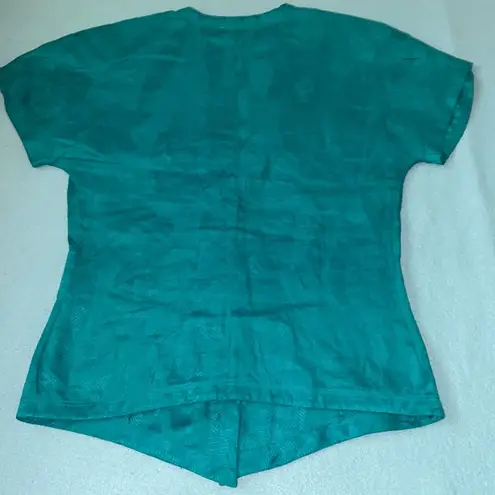 GENNY S.p.a linen button up short sleeve blouse turquoise Made in Italy size 8 Blue