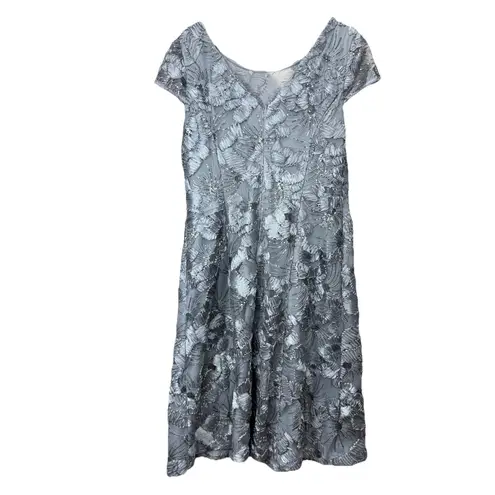 Alex Evenings Alex Evening Silver Embroidered Sequins Flare Party Wedding Guest Dress Size 16