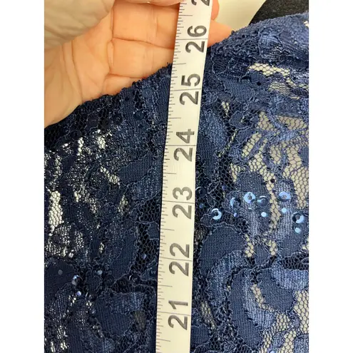 Alex Evenings Navy Blue Lace Sequin Open Front Bolero Jacket Women's Size 14
