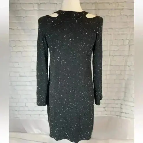 Loft Ann Taylor  Sweater Dress Black Speckled Long Sleeve cold Shoulder petite XS