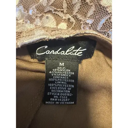 Candalite Whimsi Sequin Boho Fairy Fall Midi Lace Y2K Party Dress Medium Brown Bling