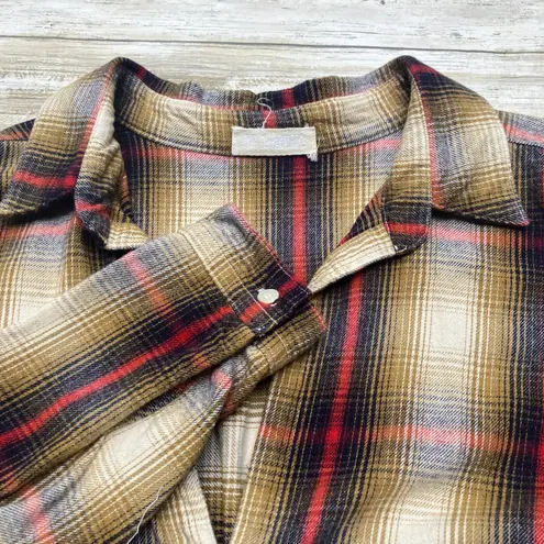 CP Shades Teton Tunic Shirt Sz S Brown Red Plaid Cotton Oversized Lagenlook