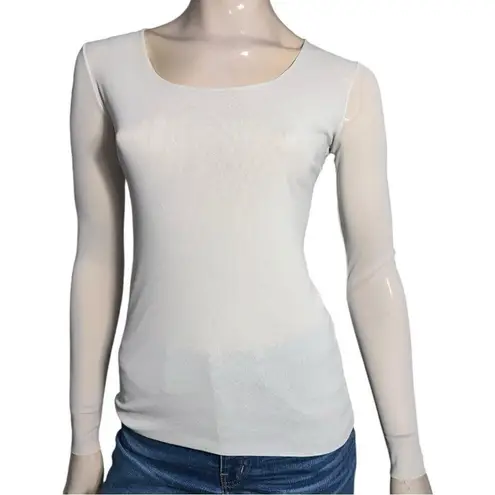 D.EXTERIOR NWT Women’s Size S Light Gray Mesh Long Sleeve Crewneck Top