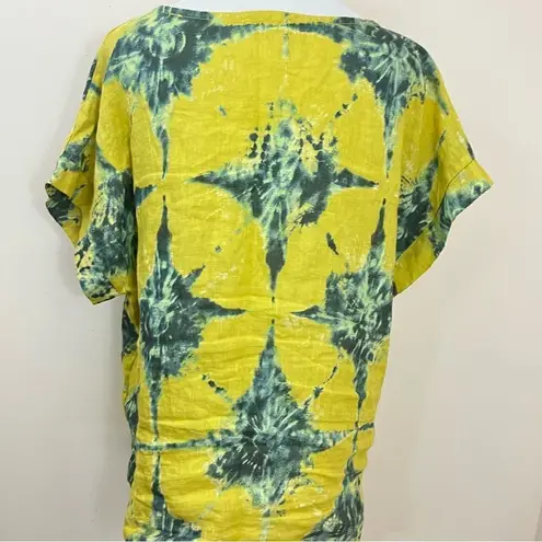 Bella Umbra Tie Dye Linen Top Yellow Blue L Yellow Size L