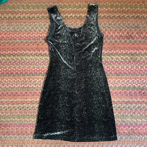 VINTAGE SNAKESKIN PRINT VELVET BODYCON TANK DRESS ROCK N ROLL GRUNGE Black Size M