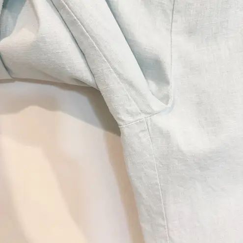 Vintage Linen Cotton Pull On Elastic Waist Pants Pockets Vtg Light Blue Medium