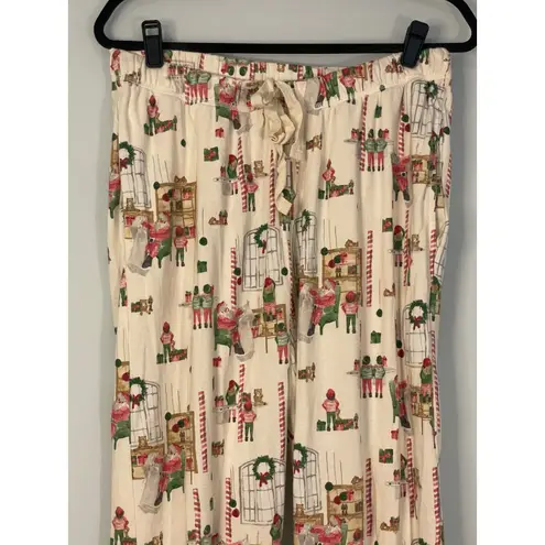 Burt's Bees Baby Christmas Pajama Pants Size L Cream Santa Reindeer Print Red Size L