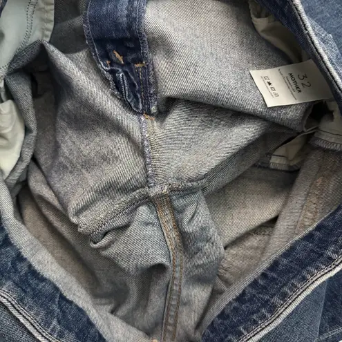 MOTHER Denim Mother Jeans The Roller Wide Leg Flare Raw Hem Distressed Medium Wash High Waist