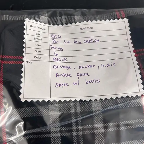 Per Se Carlisle Womens Pants Size 4 Plaid Flair Cropped Grunge Indie Rockstar Black