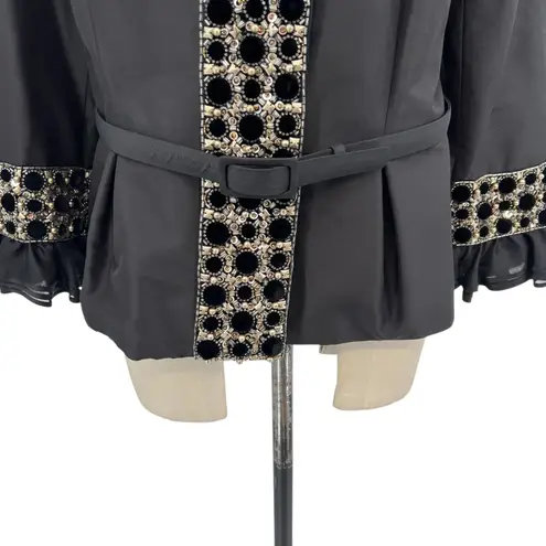 Escada Jacket Blazer Beaded Embellished Satin Peplum Ruffle Size 46 US 16 Black