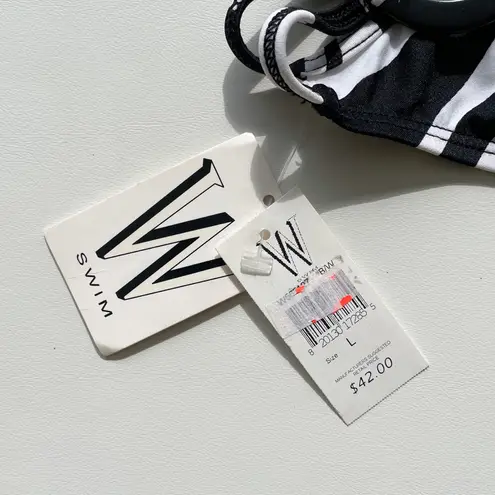 W Swim Black White Swirl Hipster Bikini Bottoms NWT Large Circle Disk Hip Accent