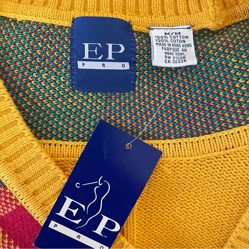 ep pro NWT Vintage 80s  Evan Picone Yellow Plaid Golf Sweater Medium V-Neck