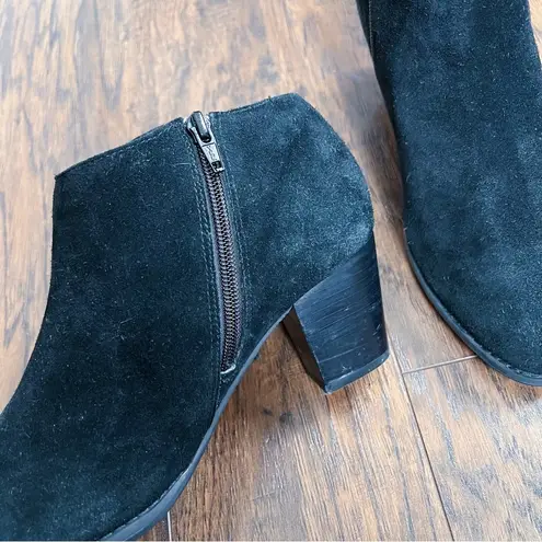 Vionic • Faros Fringed Bootie ankle boot black suede heeled studded orthotic