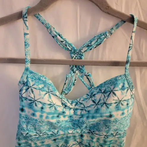 OP  Blue and White Tie Dye Racerback Mesh Tankini Women's Swim Top Size Small