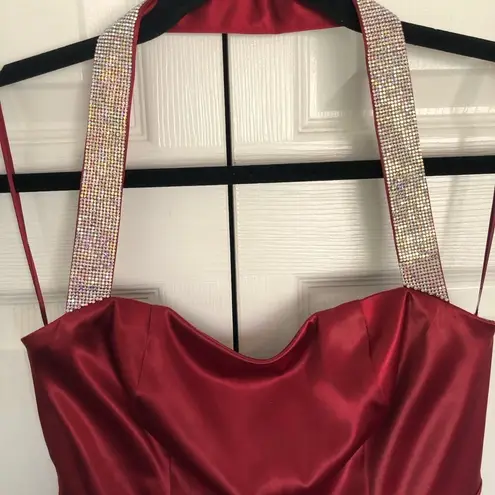 BANJUL Burgundy Red Satin Mini Dress with AB Rhinestone Detail Size L