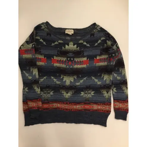 Denim & Supply Ralph Lauren Blue Aztec Scoop Neck Top Sweater Sz M