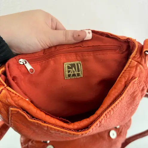 GAL Orange Faux Leather Retro Flap Over Dual Buckle Crossbody Saddle Bag Purse