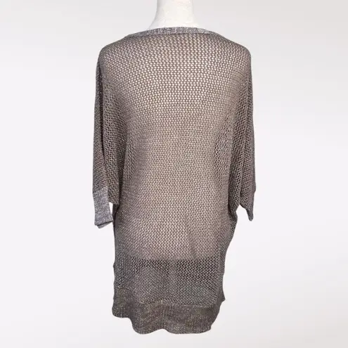 Metallic Open Knit Tunic Sweater Made in USA Size Medium Large Brown