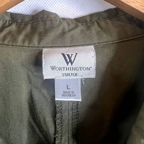 Worthington  Stretch Army Green Moto Snap Button Shirt Size Large‎