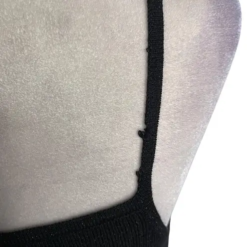 Esprit Vintage 90s Ribbed Knit Mini Dress M Black Metallic Spaghetti Straps