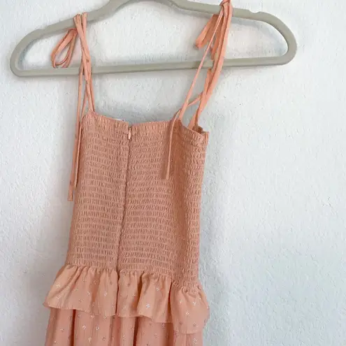 Amanda Uprichard  Coral Pink Tiered Ruffle Midi Dress