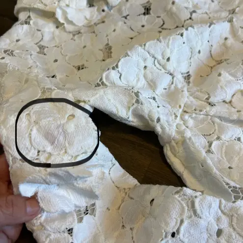 Opening Ceremony Lace Mini Dress Collar Long Sleeve Sheer Bridal Wedding 2 Cream