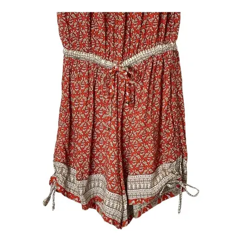 Faithfull the Brand Red Bird Print Rio Off The Shoulder Playsuit Romper Size S