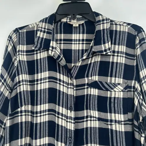 Lucky Brand  Blue Bungalow Plaid Button Up Shirt Slouchy Tuxedo Back Size…